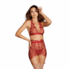 Delicate Floral Embroidery Drie Delige Set - M - Rood