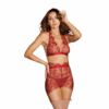 Delicate Floral Embroidery Drie Delige Set - S - Rood