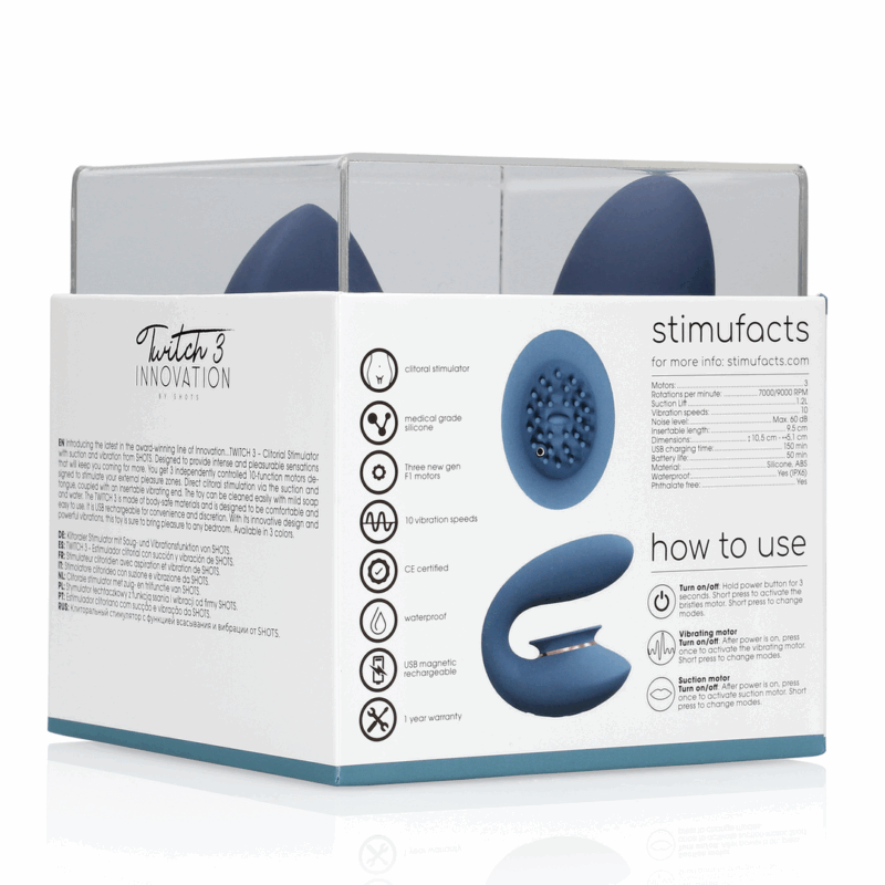 Twitch 3 - Oplaadbare Vibrator en Suction - Blauw/Grijs - Afbeelding 3