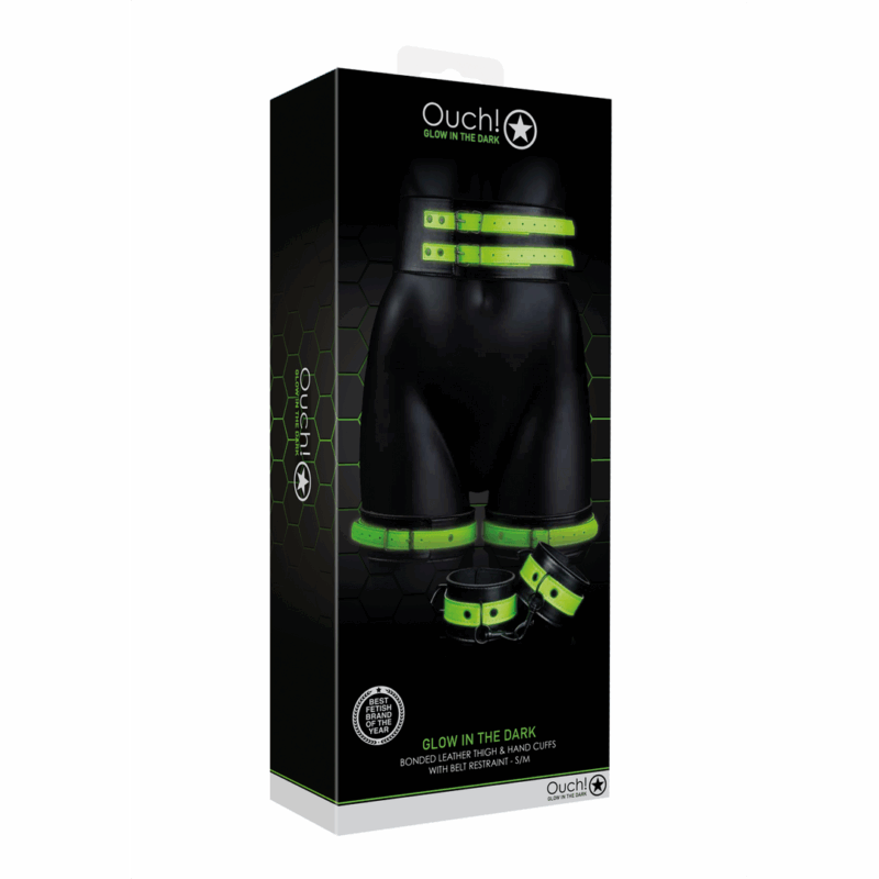 Dijbanden met Riempje en Handboeien - Glow in the Dark - S/M - Afbeelding 2