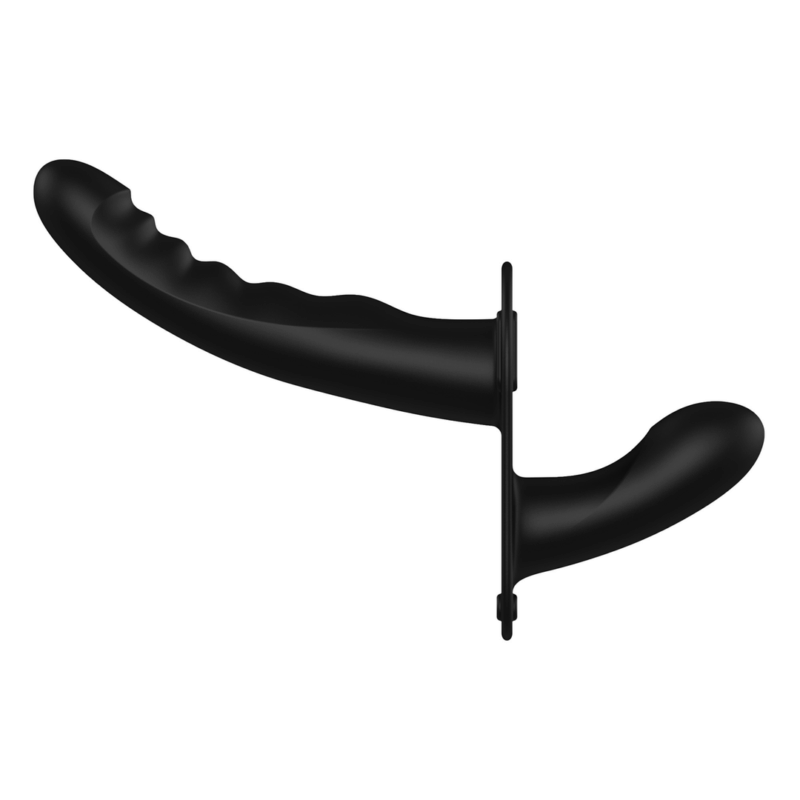 Dual Vibrating - Oplaadbaar - 10 Snelheden Silicone Ribbed Strap-On - Verstelbaar - Zwart - Afbeelding 5
