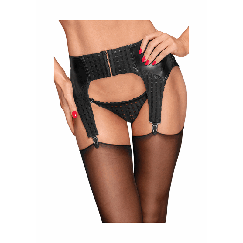 Wetlook checkered garterbelt - Black - Afbeelding 4