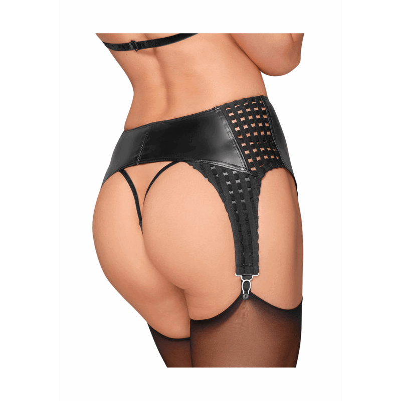 Wetlook checkered garterbelt - Black - Afbeelding 5