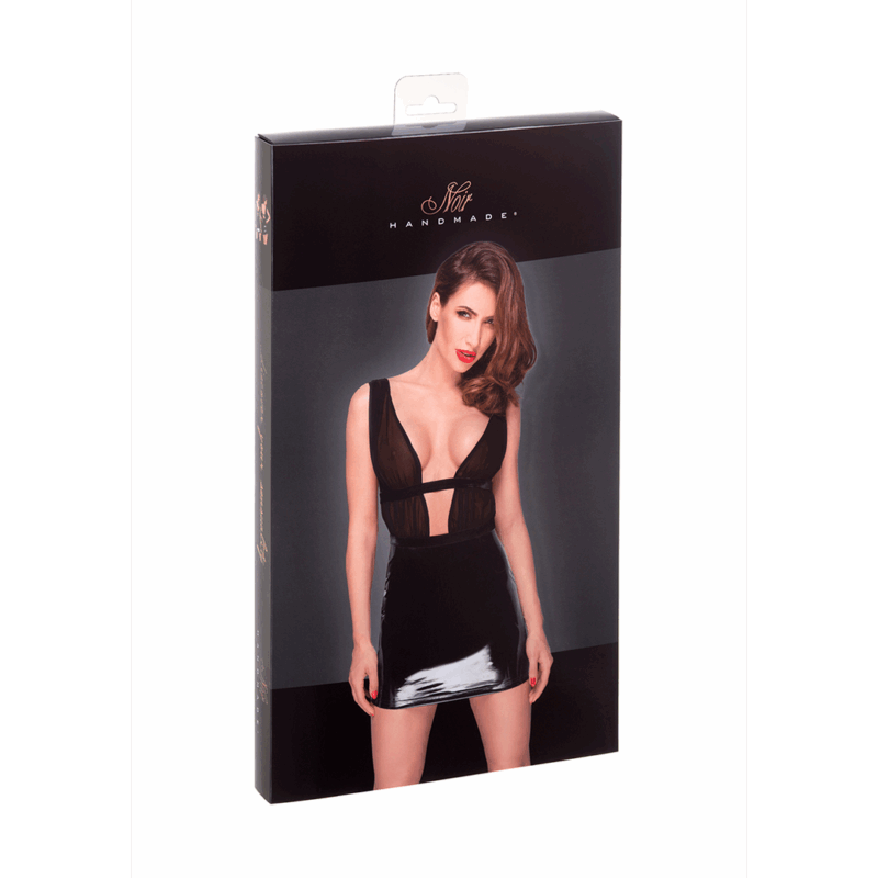 PVC mini dress with chiffon top - Black - Afbeelding 2