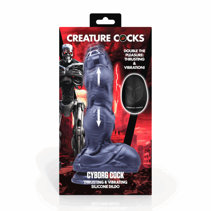 Cyborg Cock - Dildo de Silicona con Movimiento y Vibración - Plata - Afbeelding 3