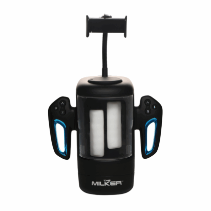 Cyber Milker - Masturbador con acariciador y vibrador con soporte para teléfono - Transparente/Negro