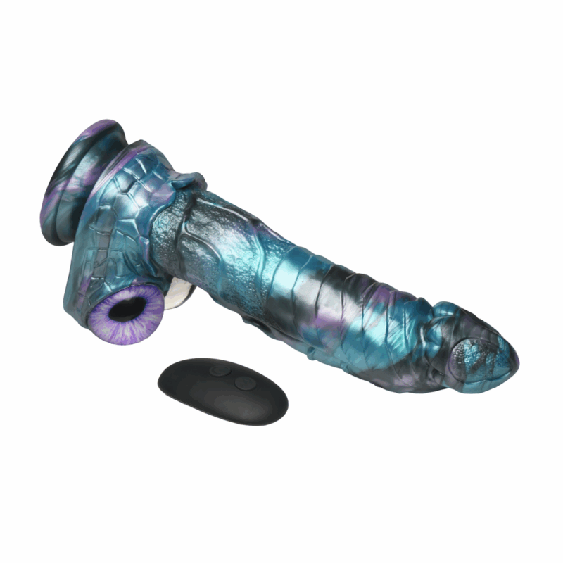 Astro-Thrust - Dildo de Silicona con Movimiento y Vibración - Azul/Púrpura