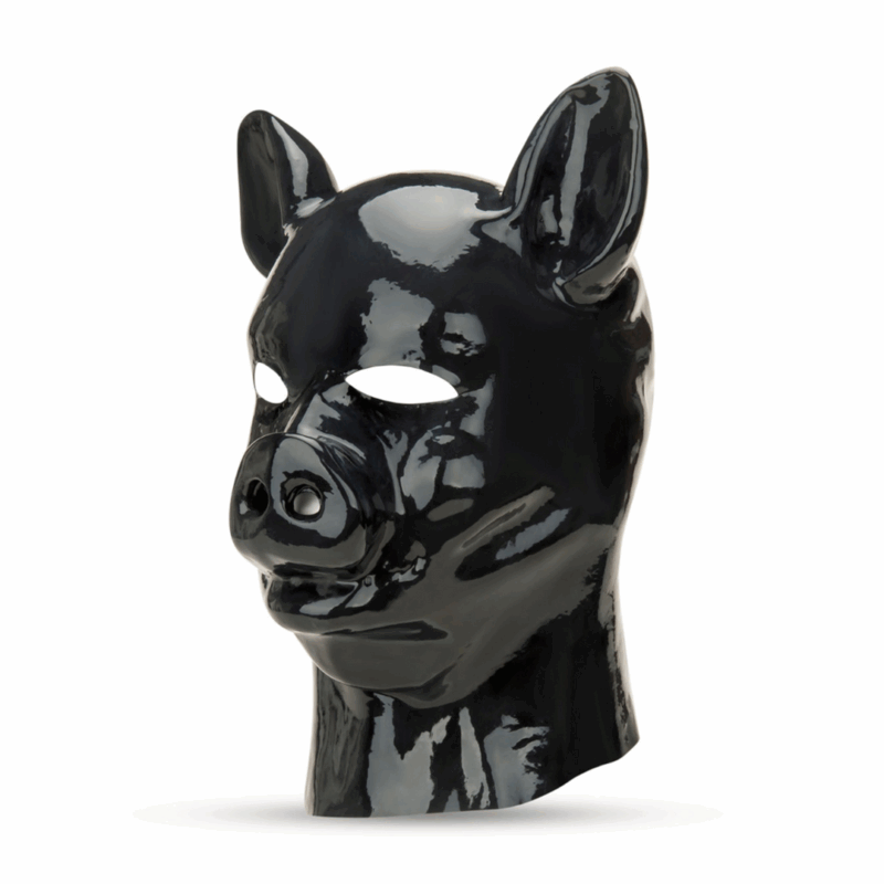 Latex Pig Hood - Zwart - Afbeelding 4